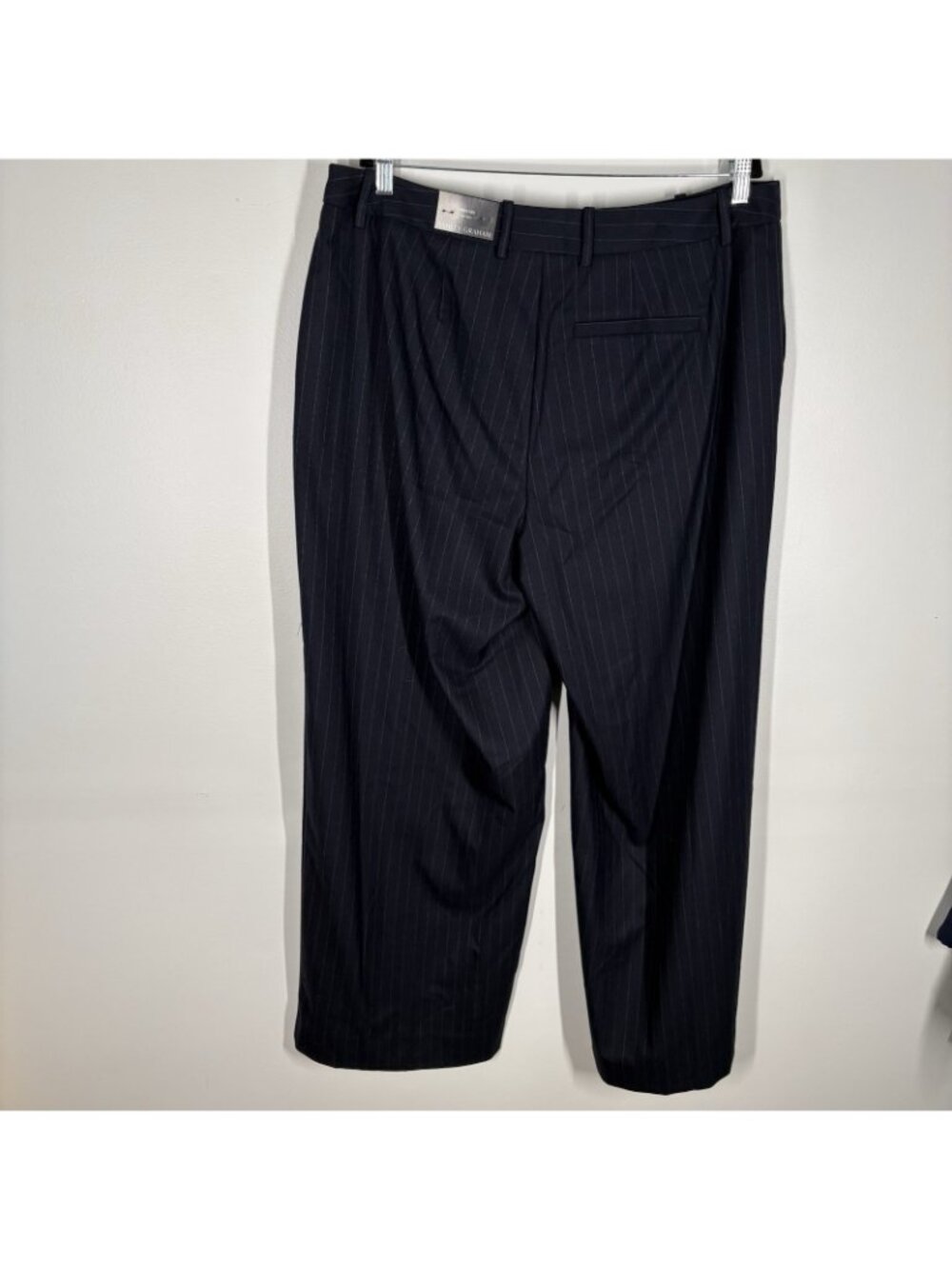 Ashley Graham Women Plus Sz 14W Navy Pin Stripe Mid-Rise Wide Leg Trouser NWT - Picture 9 of 14